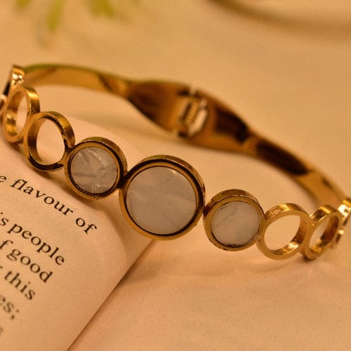 Gold-Toned Circle Bangle with Mother-of-Pearl Inlay